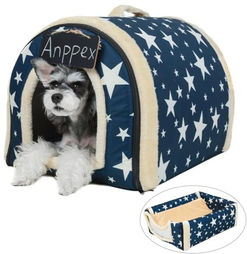 ANPPEX Casa para perros interiores, cama cubierta lavable 2 en 1, casa para perros iglú aislada, cueva para perros pequeños y medianos, color azul