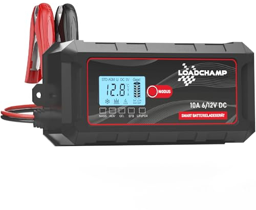 Loadchamp LiFePO4 Ladegerät 6V/12V 10A Batterieladegerät für Auto Motorrad Roller Rasenmäher Batterien multifunktionell als Lithium-Eisenphosphat-Ladegerät Blei-Säure Batterie Gel AGM