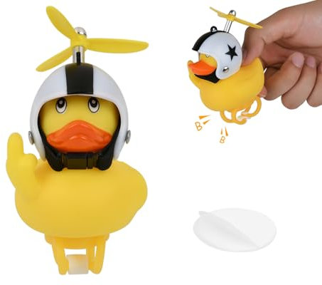 DS. DISTINCTIVE STYLE Mittelfinger Gummiente gelbe Ente mit Propellerhelm 2,75 Zoll lustige Auto-Ornamente für Auto-Armaturenbrett-Dekoration, Fahrradklingel, Computer-Monitordekor (schwarzer Stern)