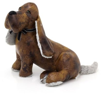 Roscoe Basset Hound Dog Doorstop | Faux Leather Hound Dog Shaped Door Stop | Novelty Decorative Fabric Animal Door Stopper 1.9kg - 32cm