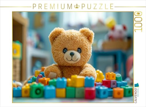 CALVENDO Puzzle Niedlicher Baby Teddybär im Kinderzimmer mit Buntem Spielzeug | 1000 Teile Lege-Größe 64 x 48 cm Foto-Puzzle für glückliche Stunden