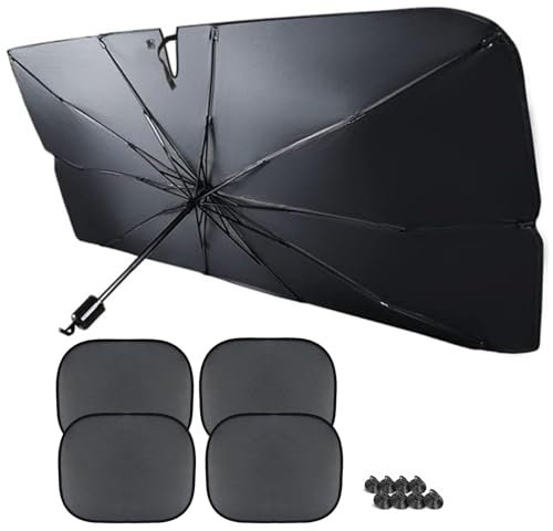 Prelisee Sonnenschutz Auto Frontscheibe Frontscheibenabdeckung Auto Abdeckung Windschutzscheibe, Hitzeschutz faltbar (mit 4 Sonnenschutz Seitenscheibe Auto Baby, 80x140cm)