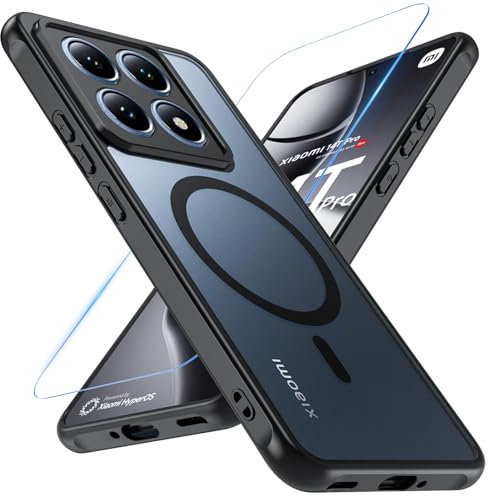 Hensinple Magnetica Cover Xiaomi 14T Pro Compatibile con Magsafe con Vetro Protettivo, Custodia Magnetica Antiurto per Xiaomi 14T Pro Cover Posteriore Traslucida Opaca Sottile Protettiva Case, Nero