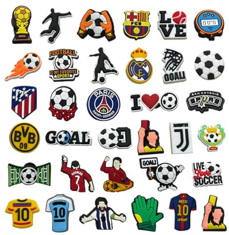 34 Pieces Shoe Charms,Cartoon Football Accessories,Football Sports Players' Shoes Decoration Accessories,Waterproof Kid shoe accessories,Suitable for Teenagers,Adults,for DIY,Decorating Clog Sandal.
