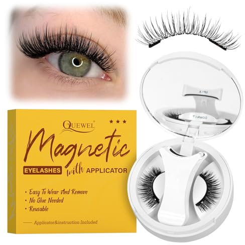 QUEWEL Magnetic-Eyelashes with Applicator, Portable Magnetic-Lashes with Applicator, Upgrade 2 Magnets False Eyelashes, Easy to Wear and Remove (Magnetics NZH-A)
