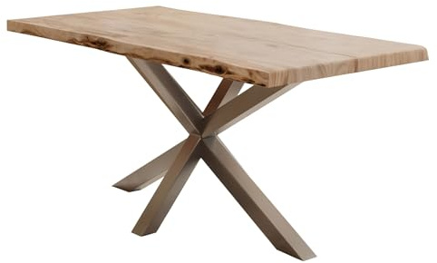 Liadomo Esstisch Akazie 180x90cm Kopenhagen, Spider-Gestell Silber | Baumkante, Akazie Massivholz Tisch, 50mm Tischplatte lackiert, Robust & Pflegeleicht, Unikat, Metallgestell