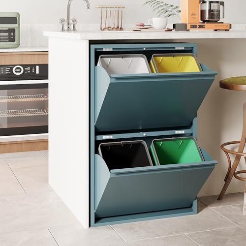 VEEHAUS Küche Mülleimer Für Den Vielseitigen Einsatz Mit Klappen Aus Edelstahl Stilvoller Abfalleimer Für Eine Effiziente Und Praktische Aufbewahrung Blau (4 x 15 LT - 60 LT)