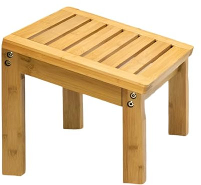 HOMION Foot Stool Bamboo Wooden, Slatted Design, Natural Spa Bath Stool, Waterproof Bathroom Shower Stool Set for Indoor and Outdoor Caravan Camping Bath Bedroom Living Room Use Lightweight
