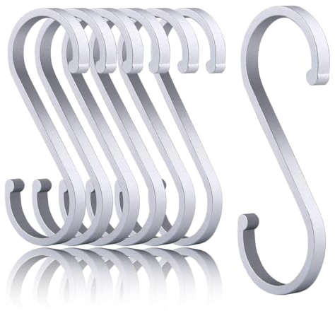 Ruimooto S Haken, 12 Stück S-Haken Aluminium, Durchmesser Bis 32mm S-Förmige Haken, für Küche Garderobe Klein Büro Küche Badezimmer Schlafzimmer, Sparen Sie Viel Platz (Silbrig)