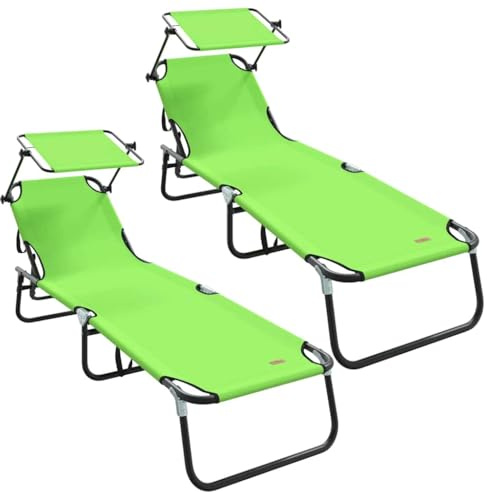 vidaXL Klappbare Sonnenliege 2 pcs Grün 190 x 57 x 81 cm Oxford, Verstellbare Faltliege, moderner Liegestuhl für draußen, kompaktes Terrassenmöbel zum Entspannen, Bequeme Sitzlösungen