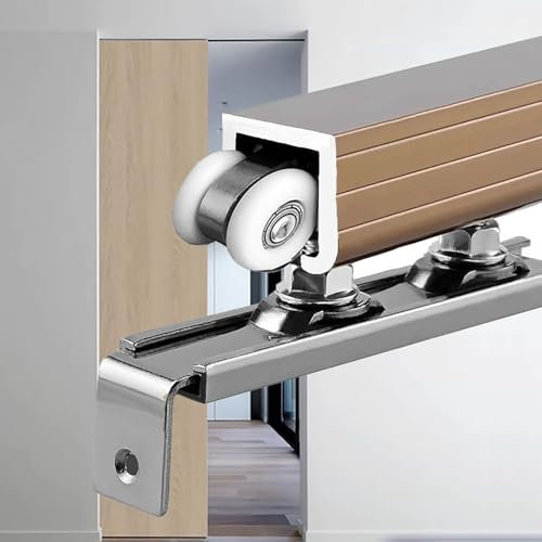 Rail porte coulissante Système De Rail Pour Porte Coulissante En Aluminium, Rail Pour Porte Coulissante De Salle De Bain/ Chambre/ Cuisine – Kit De Rail De Porte Suspendu Au Plafond Avec Poulie(Gold,1