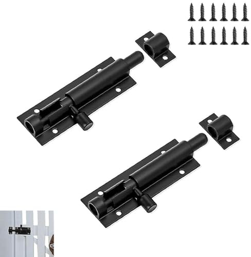 2 Pcs door lock bolts, Door Tower Bolt, Heavy duty door bolt, with Screws, for Internal Door Shed Bathroom Toilet Shed (Black, 4inch)