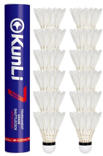 Kunli Badminton bälle Badminton Federbälle 12 Stück Doppelte Haltbarkeit Hervorragend mit großer Stabilität und Haltbarkeit für professionelle Spieler (77 (geeignet für 21~28 ℃))