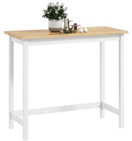 HOMCOM Bartisch Stehtisch mit Holzoptik Esszimmer 108 x 48 x 91 cm Eiche | Küchentisch aus Massivholz, für Kleine Räume, Wohnzimmer