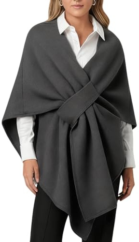 bergxperten Alpenfaser Langer Poncho Schal– Eleganter Langer Strick Poncho mit Schlaufe, Weicher Umhang mit Cashmere Feeling, Vielseitiges Cape für Herbst Winter - Hellgrau