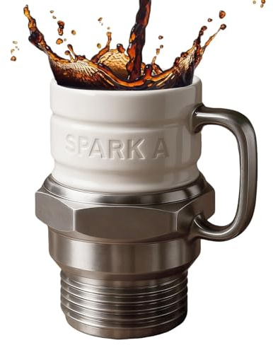 Hemoravoma Spark Plug Mug - Authentic Design Ceramic Coffee Cup with Heat-Insulated Handle, Novelty Gift for Mechanics, Gearheads, Car Enthusiasts, Collectors - 350ml
