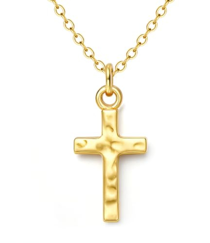 Roheafer Kreuz Kette Damen Silber 925 Kreuzkette Anhänger Halskette Wasserfest Kette Kreuz 14K Gold Vergoldet Christlicher Schmuck Geschenke für Frauen