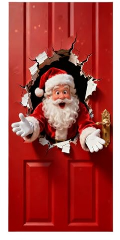 Générique Banner für Tür Weihnachten – Plane Polyester 2D Weihnachtsmann Wand Decke Tür Festlich Groß Dekoration | für Wohnzimmer Küche Schlafzimmer Badezimmer Klassenzimmer Schule Büro Partys