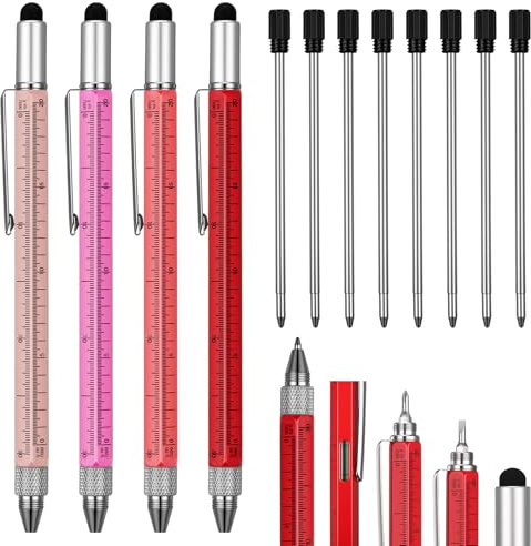 ForraFun 4 Pcs 6 in 1 Multitool Pen for Women Multitool Pen Combines Ballpoint Stylus Screwdriver Level Ruler Birthday Gifts for Mom Wife Sister Bestie Friend Stuff Tools Gadget