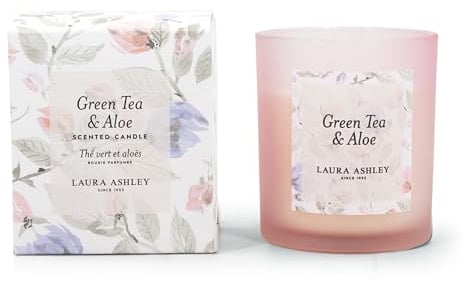Laura Ashley Duftkerze im Glas (200g) | Green Tea & Aloe | Exklusive Kerze in Designer-Geschenkbox | Edler Raumduft & Deko