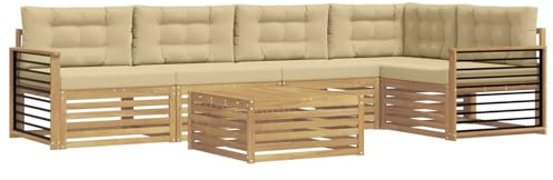 vidaXL Outdoor-Sofagarnitur mit Kissen 6 pcs Weiß und Beige Polyester, Patio Ecksofa, modernes Lounge-Set für draußen, wetterfestes Gartenmöbel für die Terrasse, Bequeme Sitzgelegenheit