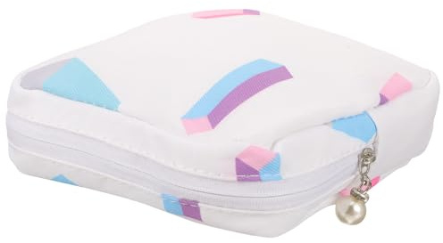 Pochette de Rangement Blanche pour Serviettes Hygiéniques, Grosse Capacité | Tissu Oxford, Motif Élégant, Fermeture Éclair Fluide et Robuste, , Format Portable Destiné aux Femmes