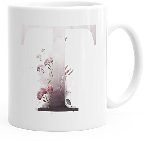 Autiga Buchstaben-Tasse T Tasse mit Buchstabe Alphabet Monogramm Watercolor gezeichnet Kaffeetasse weiß Unisize