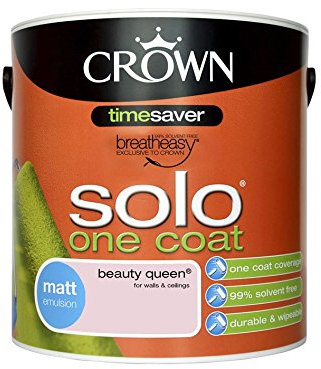 Crown Solo One Coat Matt Emulsion 2.5L Interior Solvent Free Paint Durable and Wipeable for Ceilings and Walls Beatheasy Water Based Matt Finish - Beauty Queen