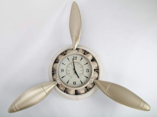 point home Design-Wanduhr Flugzeug-Propeller aus Metall, Retro, weiß, 118cm