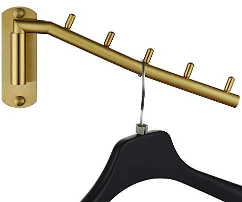 JQK SHR100-PB Faltbarer Kleiderbügel aus Edelstahl, Schwingarm, Hakenhalter, Kleideraufhängung, Kleiderschrank, Aufbewahrung, Organizer aus gebürstetem Gold, Wandhalterung