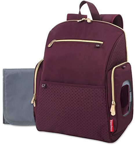 Fisher Price Fastfinder Gemma Wickeltasche Rucksack mit tragbarer Wickelunterlage, Kinderwagengurten, Burgunder, Large, Rucksack