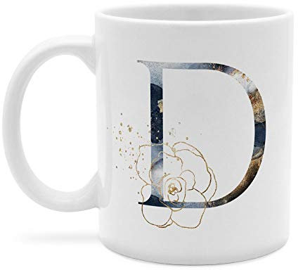 printplanet - Tasse mit Buchstabe: D - Kaffeebecher, Mug, Becher, Kaffeetasse, Beidseitiger Druck - Farbe Weiß