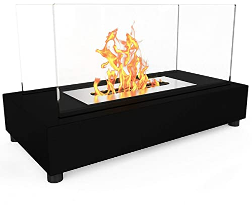 Bio Ethanol Fireplace Indoor Outdoor Camping Glass Top Burner Fire Bari Black Tabletop