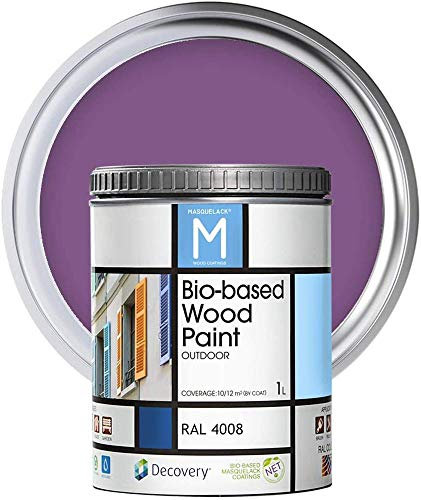 MASQUELACK M Impregnante per Legno Esterno - Violetta - RAL 4008-1 Litro - Protegge dall'Acqua, Umidità e Raggi UV - Vernice Naturale ad Alta Copertura e Rifinitura Semi Opaca - Asciugatura Veloce