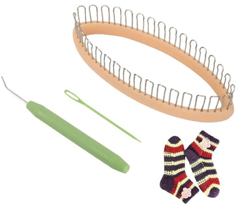 Sockenstricker Set, Ovale Form Strickring Für Socken Stricken, Sockenwebstuhl Mit Strick Häkelnadel Und Kunststoff Nadeln, 32 Haken, Loom-Strickhaken Für Socken, Pullover Manschetten, Mützen, Schal