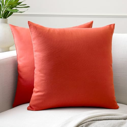 Encasa XO Baumwoll-Kissenbezüge, 2er-Set I 16x16 in (40x40 cm) - Ziegel I kein Einsatz I einfach Kissenbezüge I Maschinenwaschbar | Nur Innen benutzen