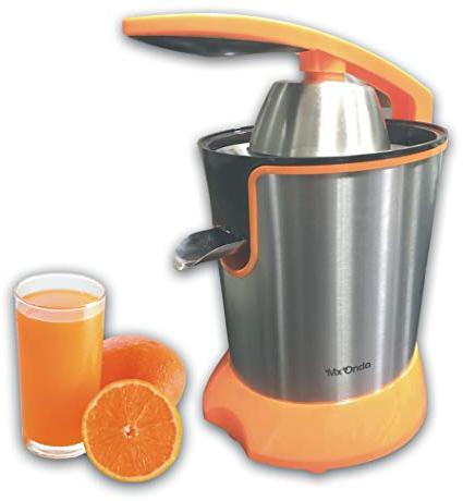 Mx Onda Exprimidor De Naranjas Electrico 160W - Exprimidor Electrico Con Válvula Antigoteo, Base Antideslizante, Y Palanca De Presión, Dos Conos, Colador Acero Inoxidable, Fácil De Limpiar