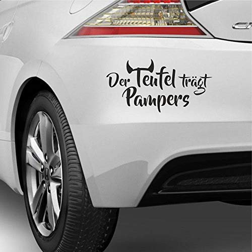 myrockshirt Lustiger Spruch ca 22cm Der Teufel trägt Pampers Baby Windel typ1 Aufkleber,Sticker,Decal,Autoaufkleber,UV&Waschanlagenfest,Profi-Qualität