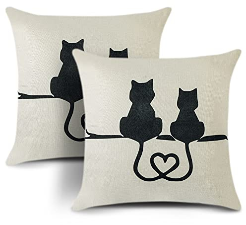 JOTOM Kissenhülle, geometrisch, für Sofa, Haus, Wohnzimmer, Schlafzimmer, Innendekoration, 45 x 45 cm (Katze)