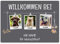 Hunde Schild personalisiert - Willkommen bei - Metallschild mit Foto und Name für außen, wetterfestes Türschild für Hundebesitzer - ca. DIN A4-28 x 20 cm, DREI Tiere, grau