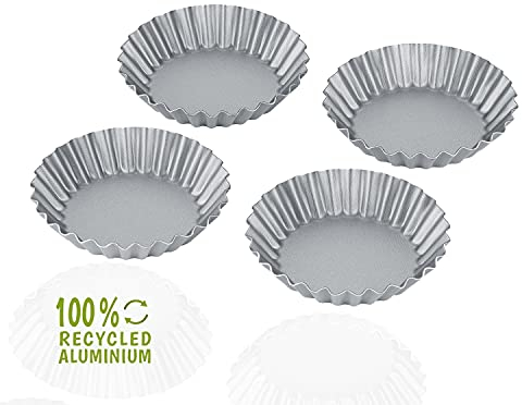 Berndes Tartelette Förmchen, b.green Alu Recycled Oven, 4er Set Tarteformen aus recyceltem Aluminium, Backformen mit Antihaftbeschichtung