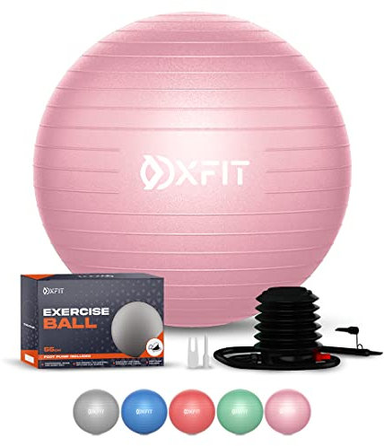 OXFIT Multi Size Anti-Burst Gym Ball - Yoga, Pilates, Pregnancy & Labour Ball with Foot Pump - 60-65cm (M), Pink