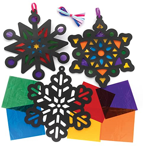 Baker Ross FE893 Schneeflocke Buntglas für Kinder - 6 Stück, Weihnachtsparty und Kindergeburtstag Basteln, Buntes Bastelset, Weihnachten Bastel Ideen