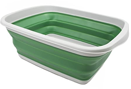 SAMMART 10L Collapsible Tub - Foldable Dish Tub - Portable Washing Basin - Space Saving Plastic Washtub (Grey/Dark Sea Green, 1)