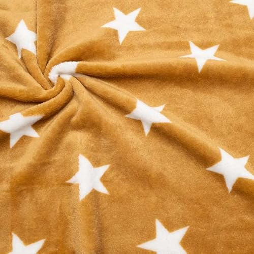 STOFFKONTOR Wellness Fleece Stoff mit Sternen - Meterware, Farbe Curry-Gelb - zum Nähen von Bekleidung, Decken UVM.