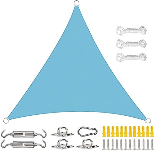 XUDONG Sonnensegel Wasserdichtes Dreiecks-Sonnensegel-Set Mit 304 Edelstahl-Montagezubehör, Outdoor-Überdachung, Garten, Terrasse, Camping (Color : Sky Blue, Size : 5x5x5m)