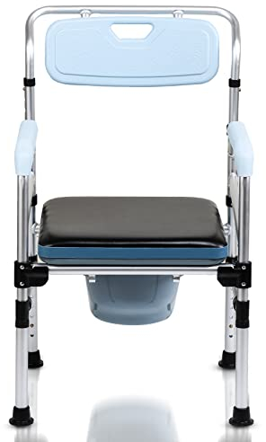 Ansobea Toilettenstuhl, Nachtstuhl WC-Stuhl mit Armlehne und Rückenlehne, Höhenverstellbarer Klappbarer Tragbarer Pflege Stuhl, Duschhocker mit Toiletteneimer - bis 160 kg belastbar