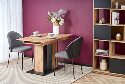designimpex Design Esstisch Tisch HA-444 Eiche Wotan - Schwarz matt ausziehbar 130 bis 175 cm