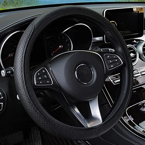 Universal Auto Lenkradhülle Leder Lenkradbezug Elastisch Atmungsaktiv Rutschfest Durchmesser 37-38cm Lenkradbezug Lenkradbezug für Männer Und Frauen, Autozubehör Für Die Meisten Autos (Schwarz)