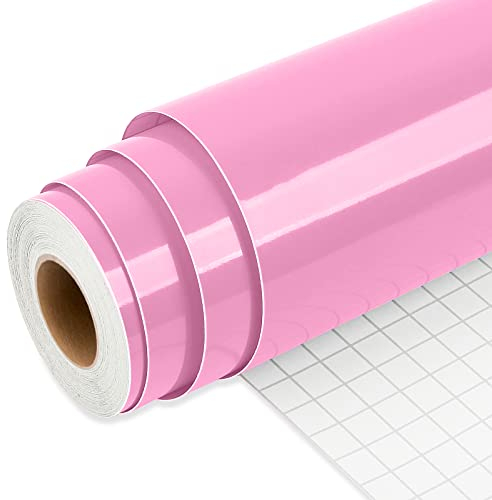 IModeur Glänzend rosa Vinylfolie Plotter, 12'' x 25 Fuß (30,5 x 762,5 cm) rosa Plotterfolie Vinyl für Cricut, selbstklebendes Vinyl für DIY-Geschenke, Geburtstagsfeier